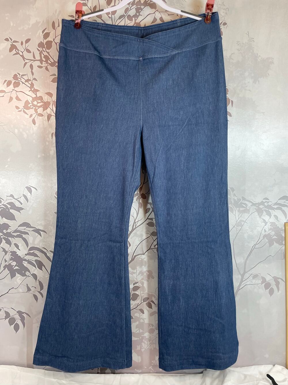 Halara Crossover Waist Flare Denim Look Soft Knit Pants Medium Blue 3X Plus